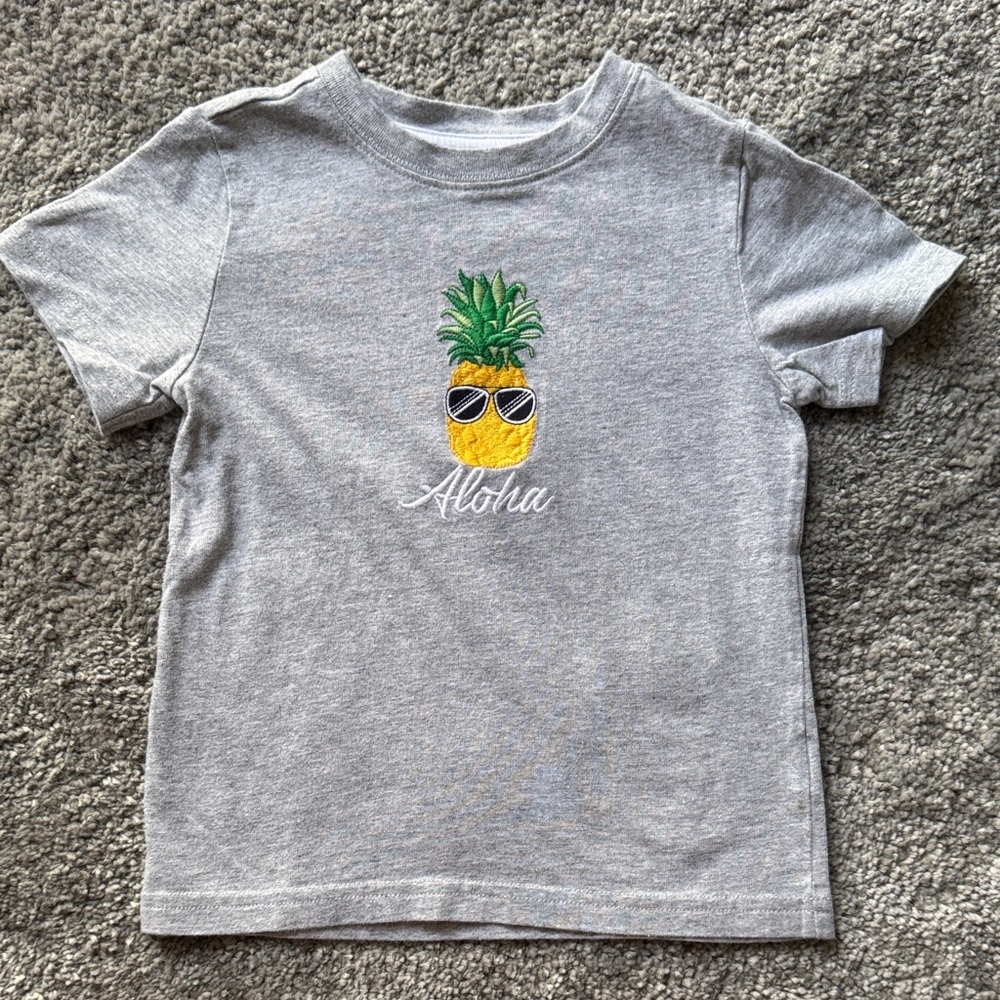 Janie and Jack Gray Tee with Pineapple Graphic